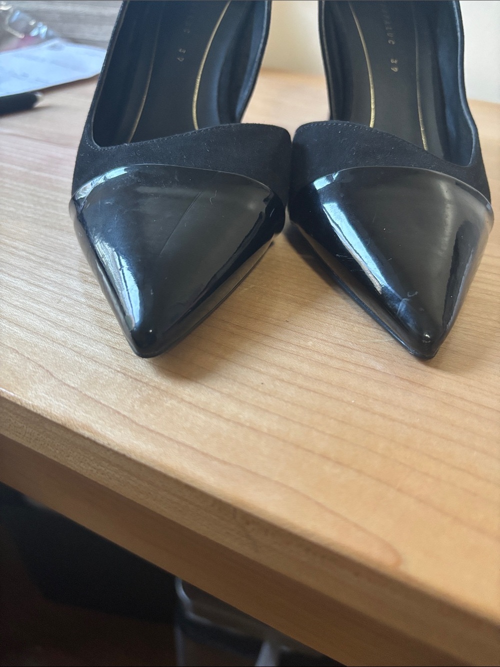 Zara Trafaluc Black Pointed Patent Cap High Heels size Eu 39 US 8.5 - Picture 6 of 6